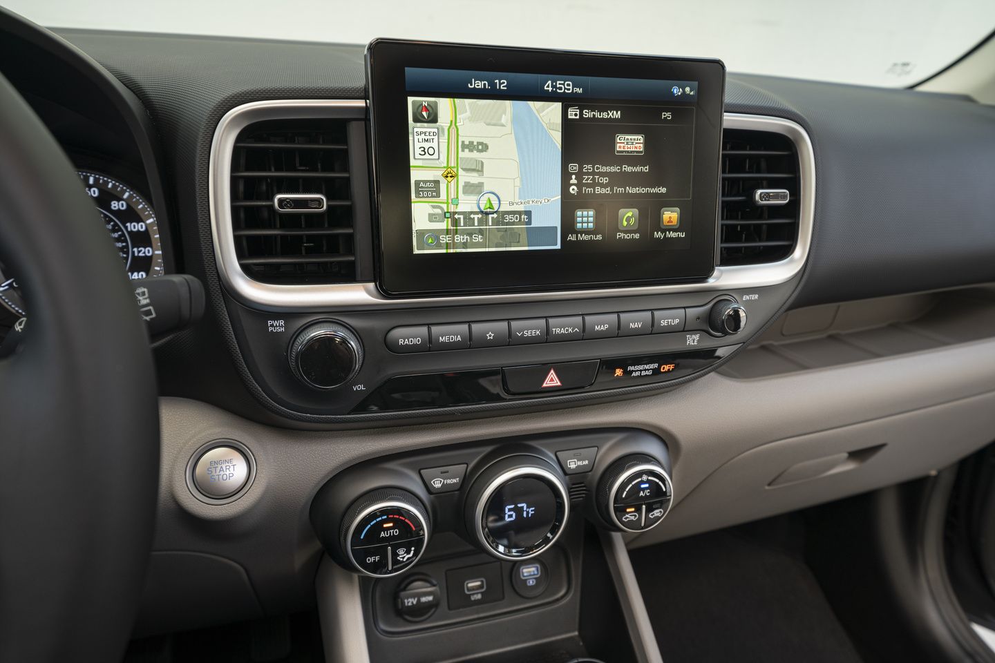 2026 Hyundai Venue - close-up view of the infotainment screen, air vents, and climate controls in a 2026 Hyundai Venue - Woodstock Hyundai - New car dealership in Woodstock, Ontario