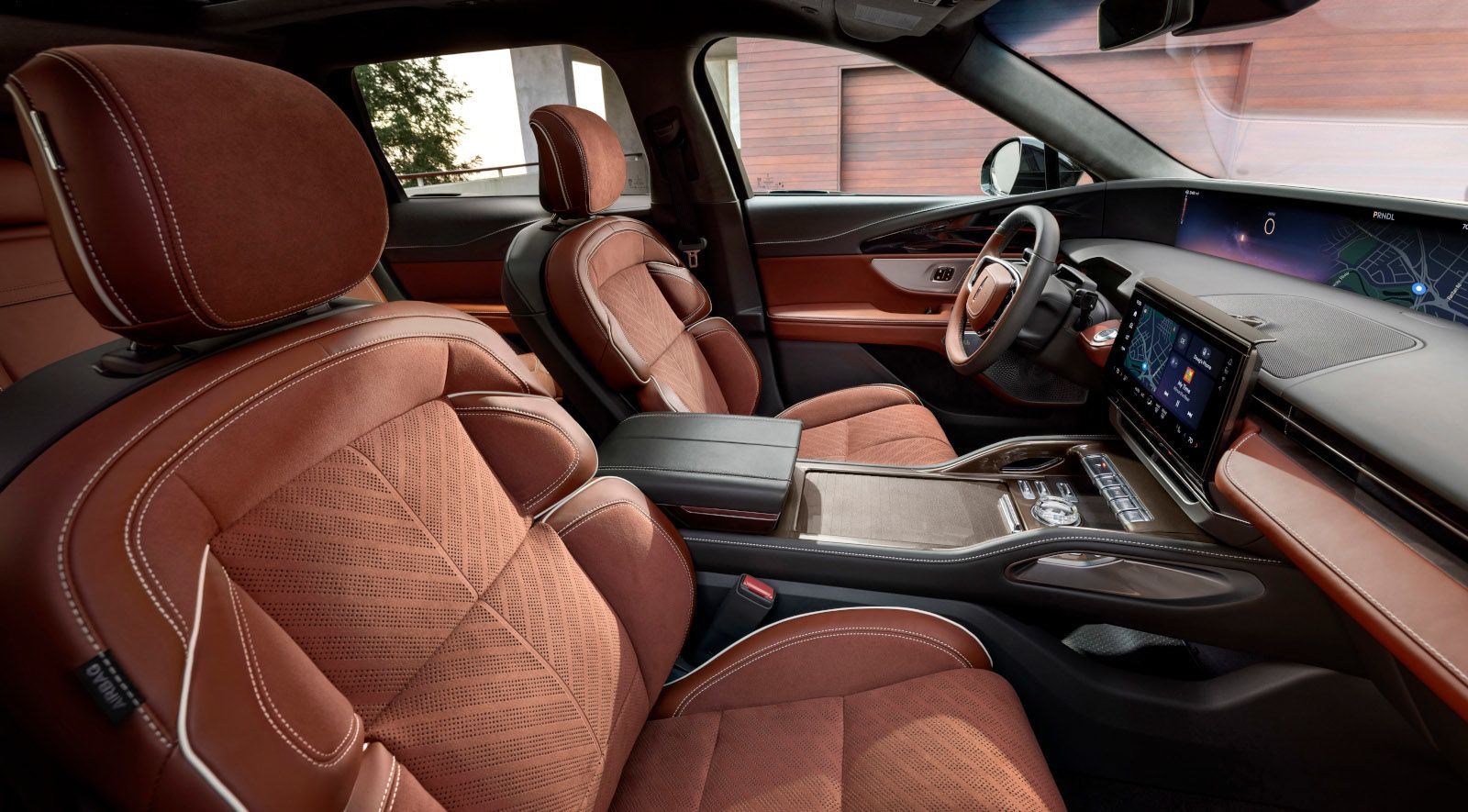 2026 Lincoln Nautilus - interior view of the 2026 Lincoln Nautilus front cabin and redwood leather seating - Bayfield Lincoln - Lincoln new car dealership in Barrie, Ontario