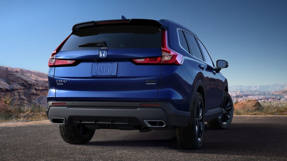 2026 Honda CR-V - rear view of a blue 2026 Honda CR-V Sport Touring parked on asphalt - Goderich Honda - Honda new car dealership in Goderich, Ontario