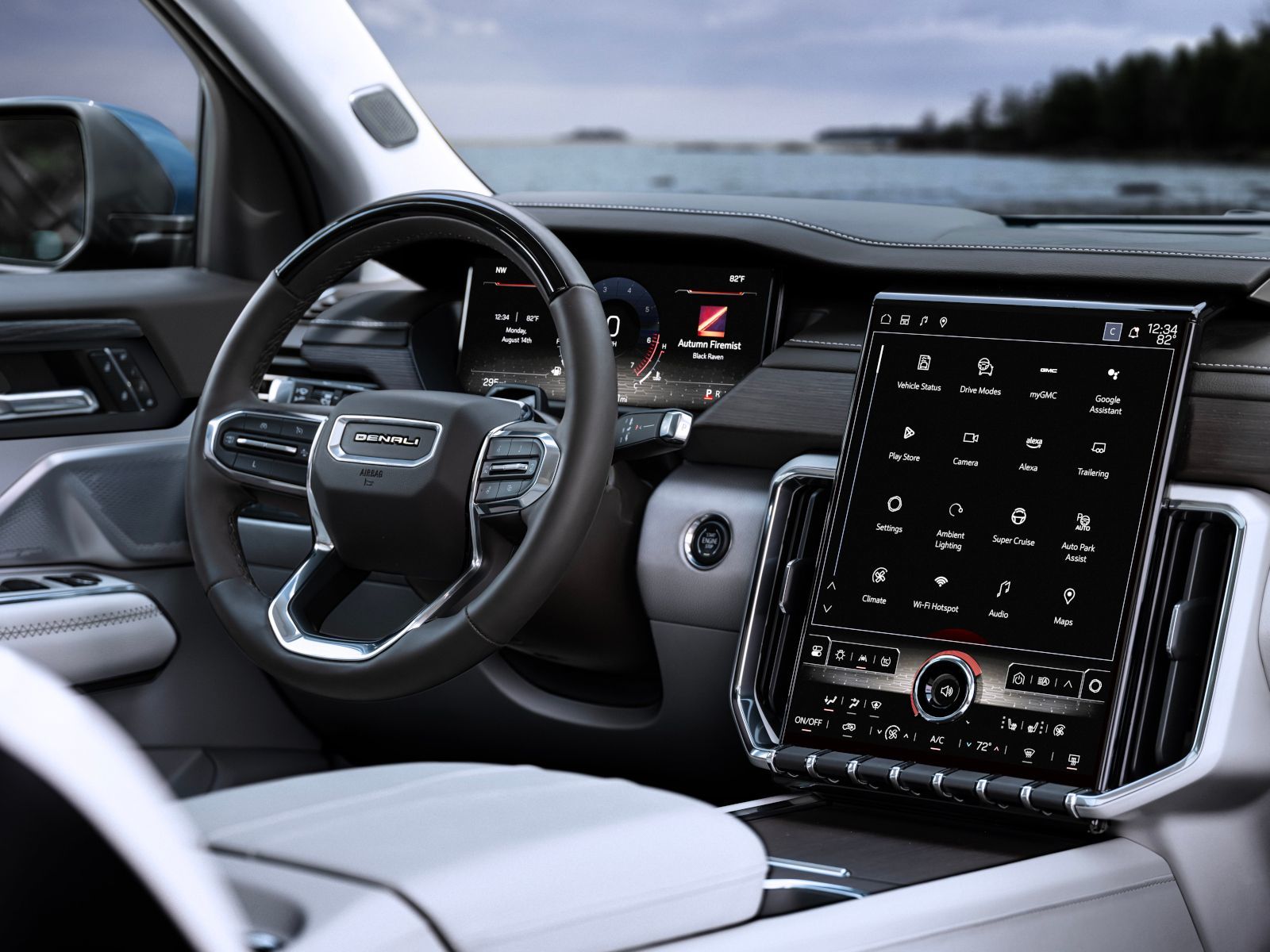 2026 GMC Acadia - interior view of the 2026 GMC Acadia Denali dashboard, steering wheel, and infotainment screen - City Chevrolet, Buick, GMC - GMC new car dealership in Toronto, Ontario