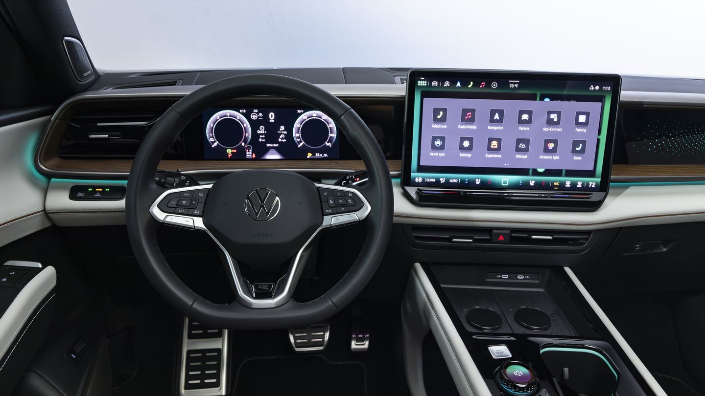 2027 Volkswagen Atlas - interior view of the 2027 Volkswagen Atlas dashboard, digital instrument cluster, and center infotainment screen - Humberview Group - New car dealerships in Ontario