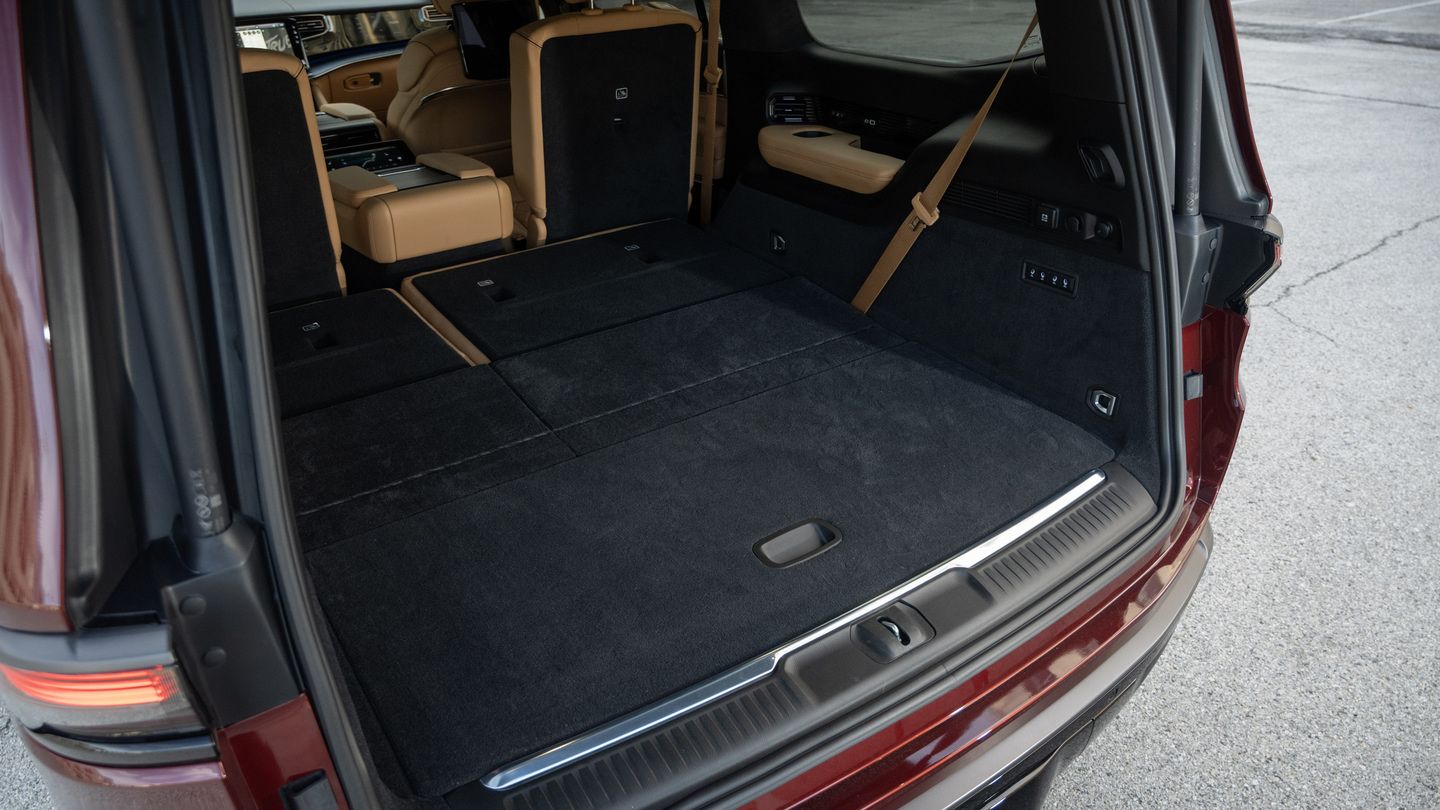2026 Jeep Grand Wagoneer - spacious rear cargo area of a 2026 Jeep Grand Wagoneer with folded rear seating - Humberview Group - New car dealerships in Ontario