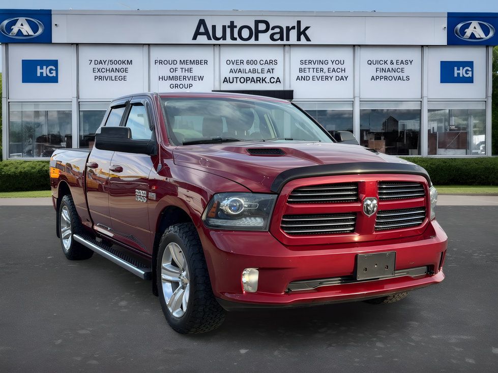 Ram 1500 - Front three-quarter view of a red Ram 1500 pickup truck - AutoPark Brampton - Used car dealership in Barrie, Ontario