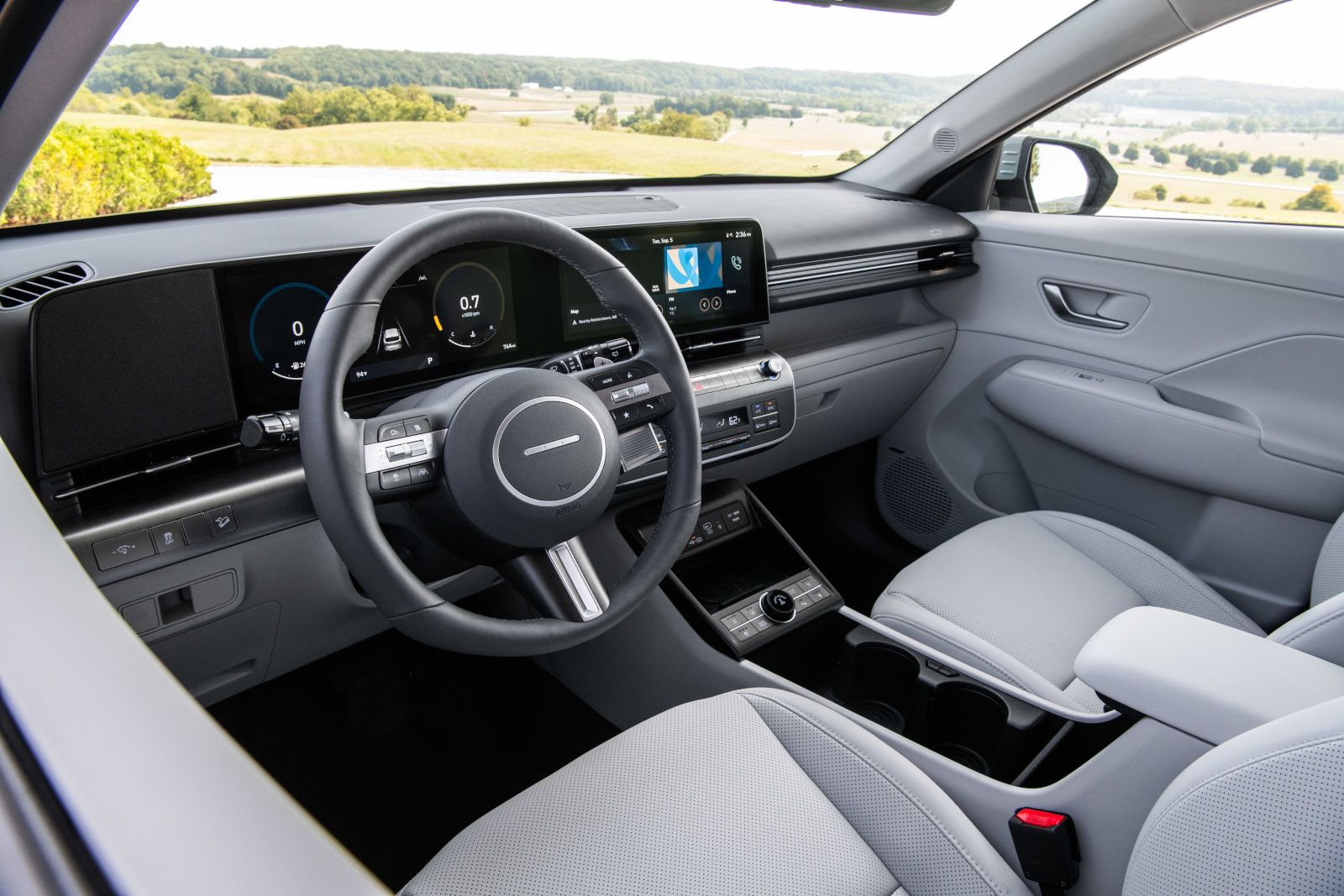 2027 Hyundai Kona - interior view of the driver's side and dashboard - Cooksville Hyundai - New car dealership in Mississauga, Ontario