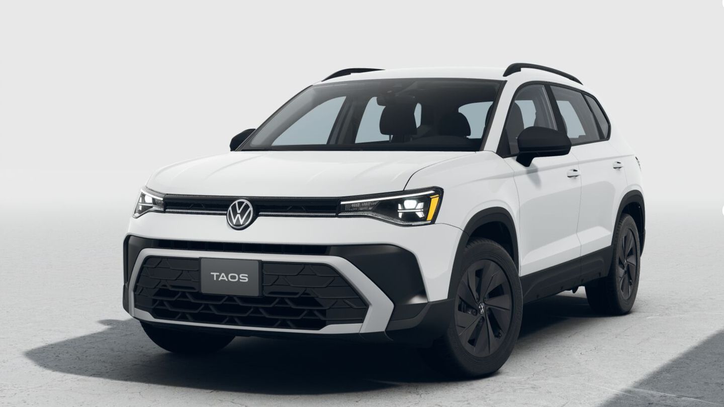 2027 Volkswagen Taos - front three-quarter view of a white 2027 Volkswagen Taos in a studio setting - Humberview Volkswagen - Volkswagen new car dealership in Toronto, Ontario