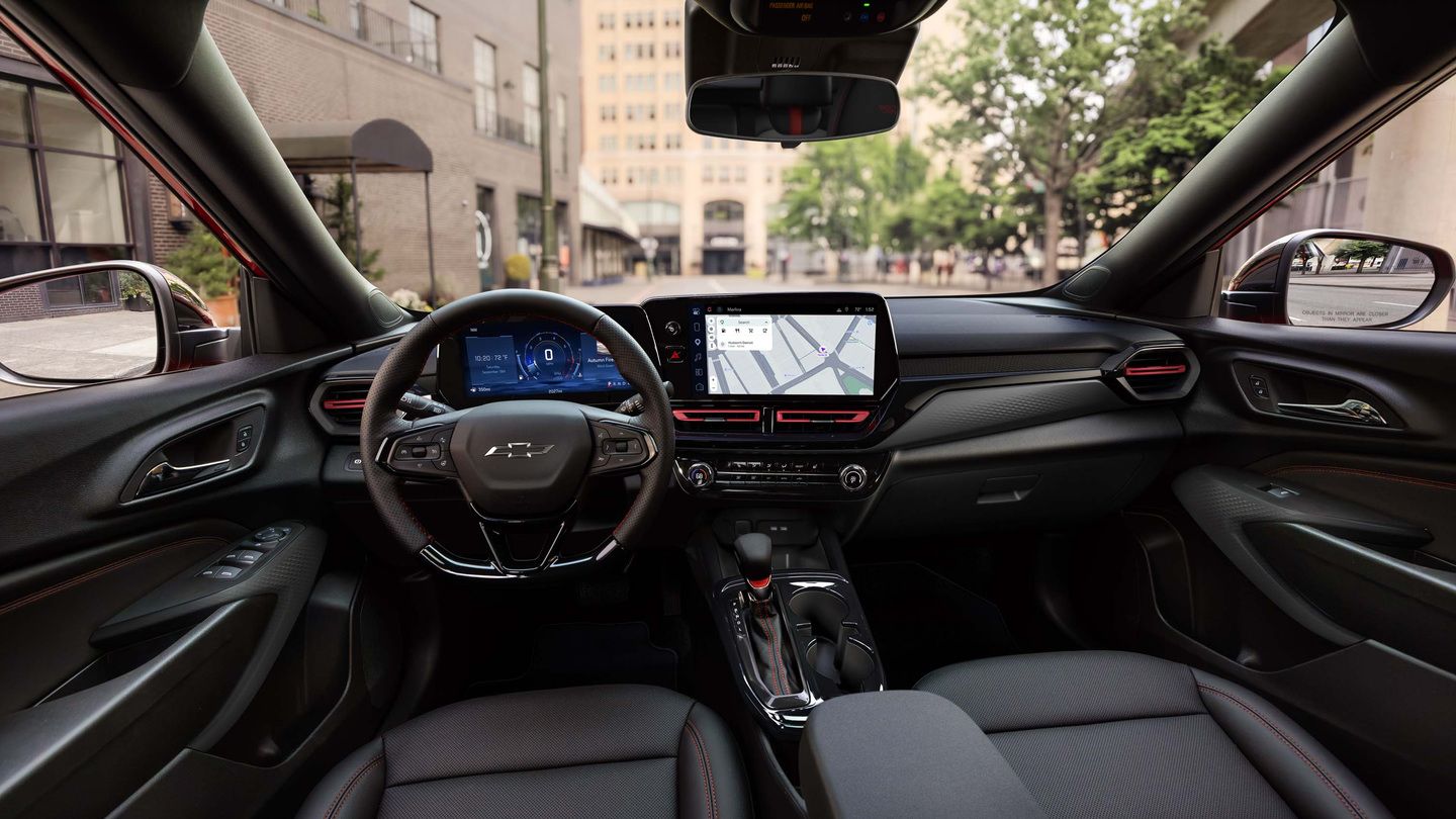 2027 Chevrolet Trax - interior view of the 2027 Chevrolet Trax dashboard, steering wheel, and infotainment touchscreen - Humberview Chevrolet Buick GMC - Chevrolet car dealership in Toronto, Ontario