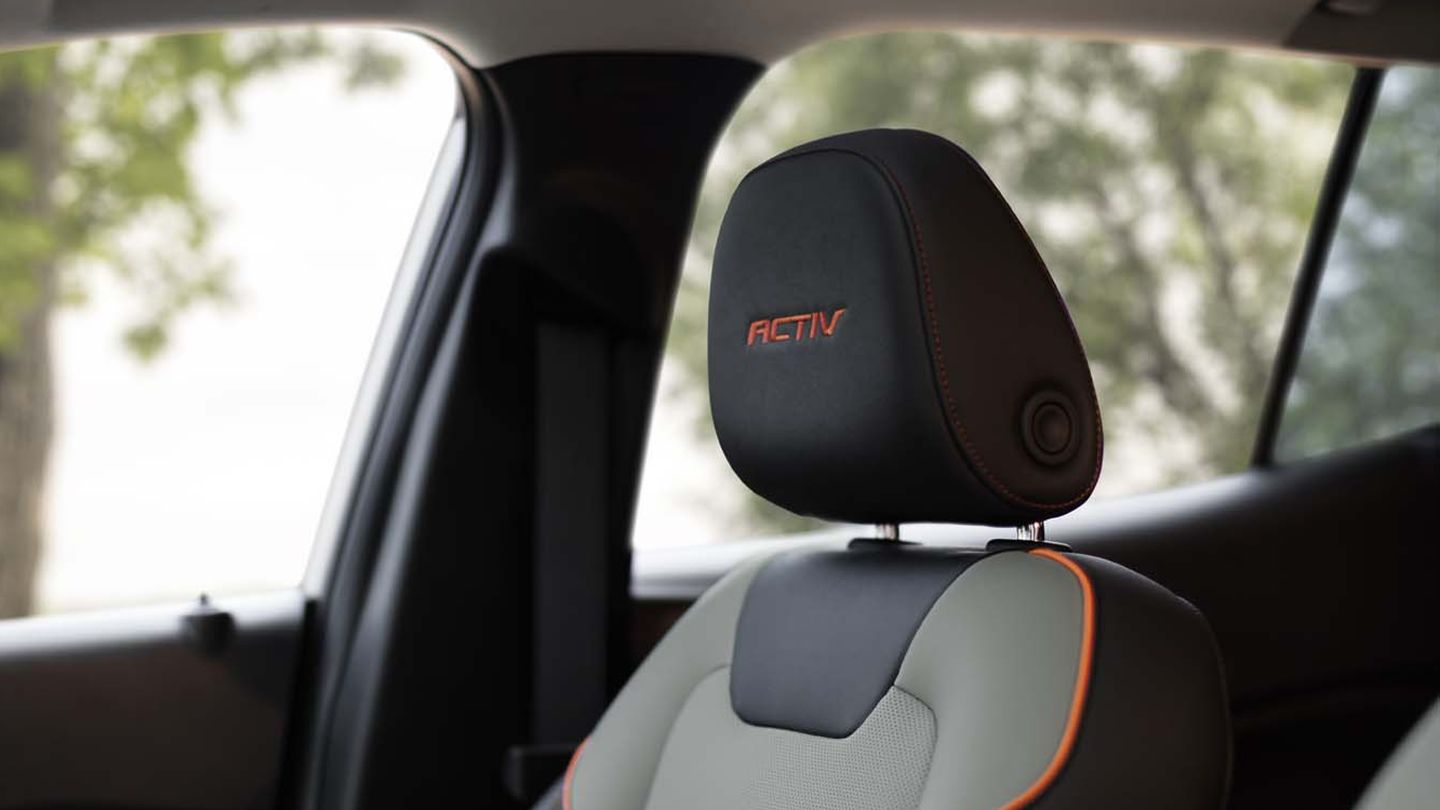 2027 Chevrolet Trax - close-up of the ACTIV embroidered front headrest and seat of a 2027 Chevrolet Trax - Applewood Chevrolet, Buick, GMC - Chevrolet new car dealership in Mississauga, Ontario
