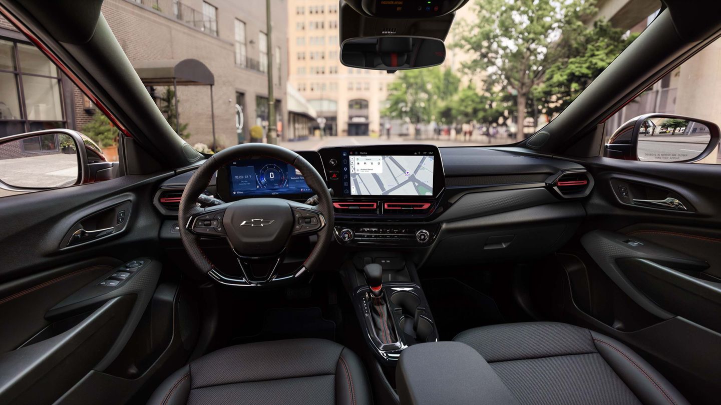 2027 Chevrolet Trax - interior view of the 2027 Chevrolet Trax's steering wheel, dashboard, and touchscreen display - Applewood Chevrolet, Buick, GMC - Chevrolet new car dealership in Mississauga, Ontario
