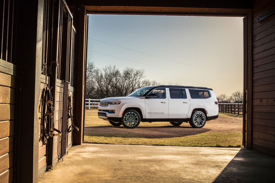 Side view of a white 2025 Jeep Grand Wagoneer