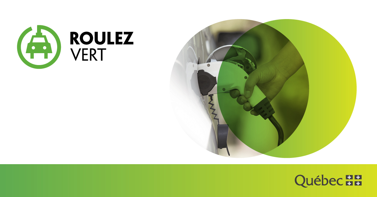 roulez vert banner with an image of a person pluging their vehicle to a charging station