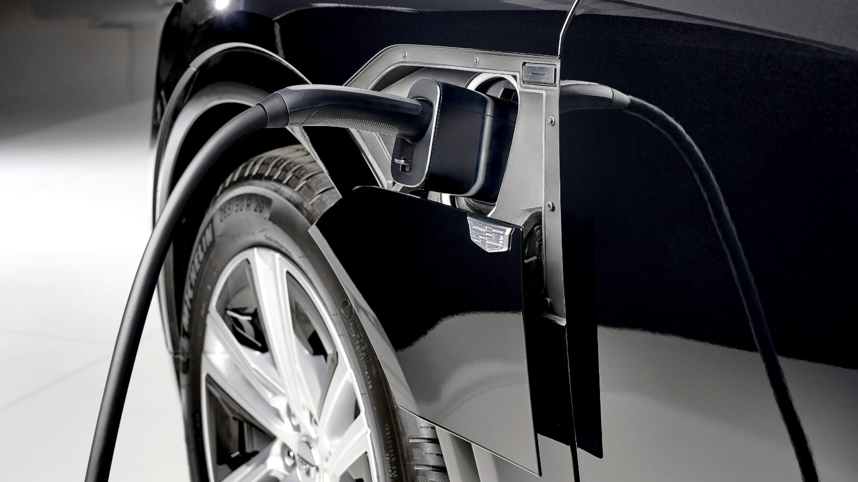 Close-up view of an electrical outlet charging a 2025 Cadillac