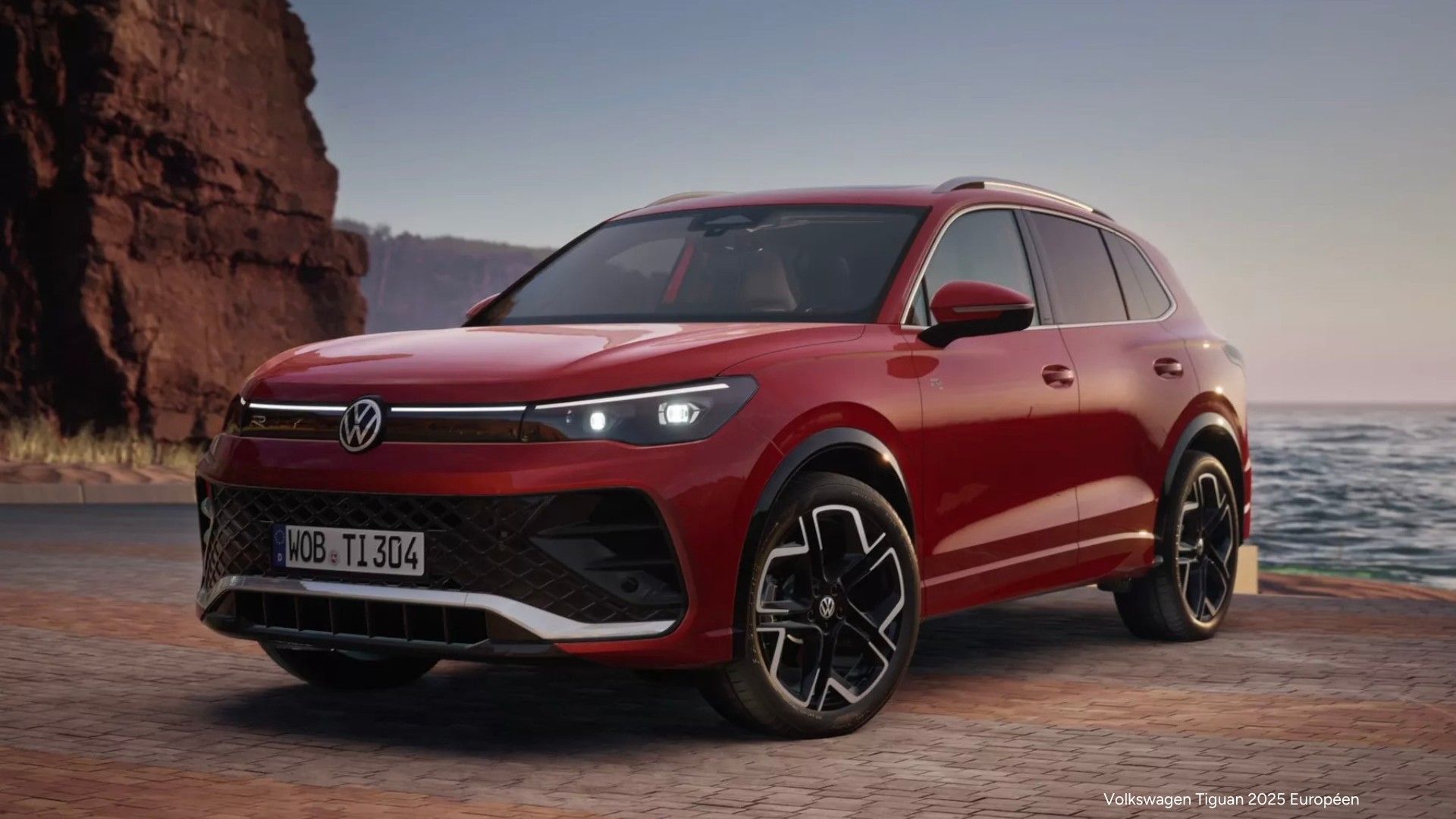 The Volkswagen Tiguan parked at the water's edge.