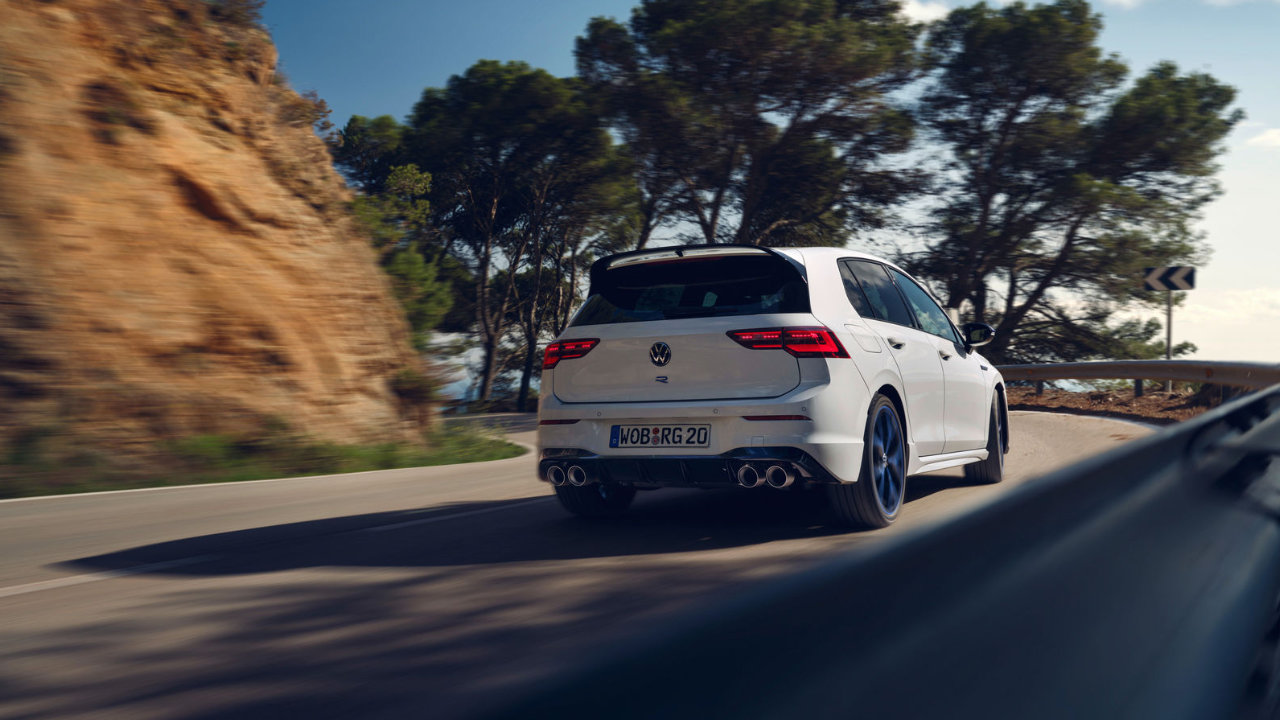 rear side view of a 2023 VW Golf R