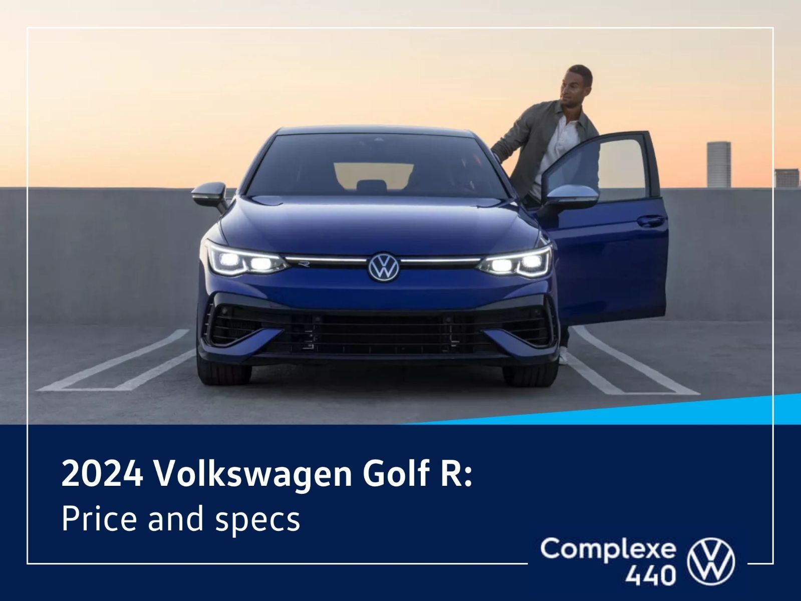 header image - young man taking place in his VW Golf R 2024