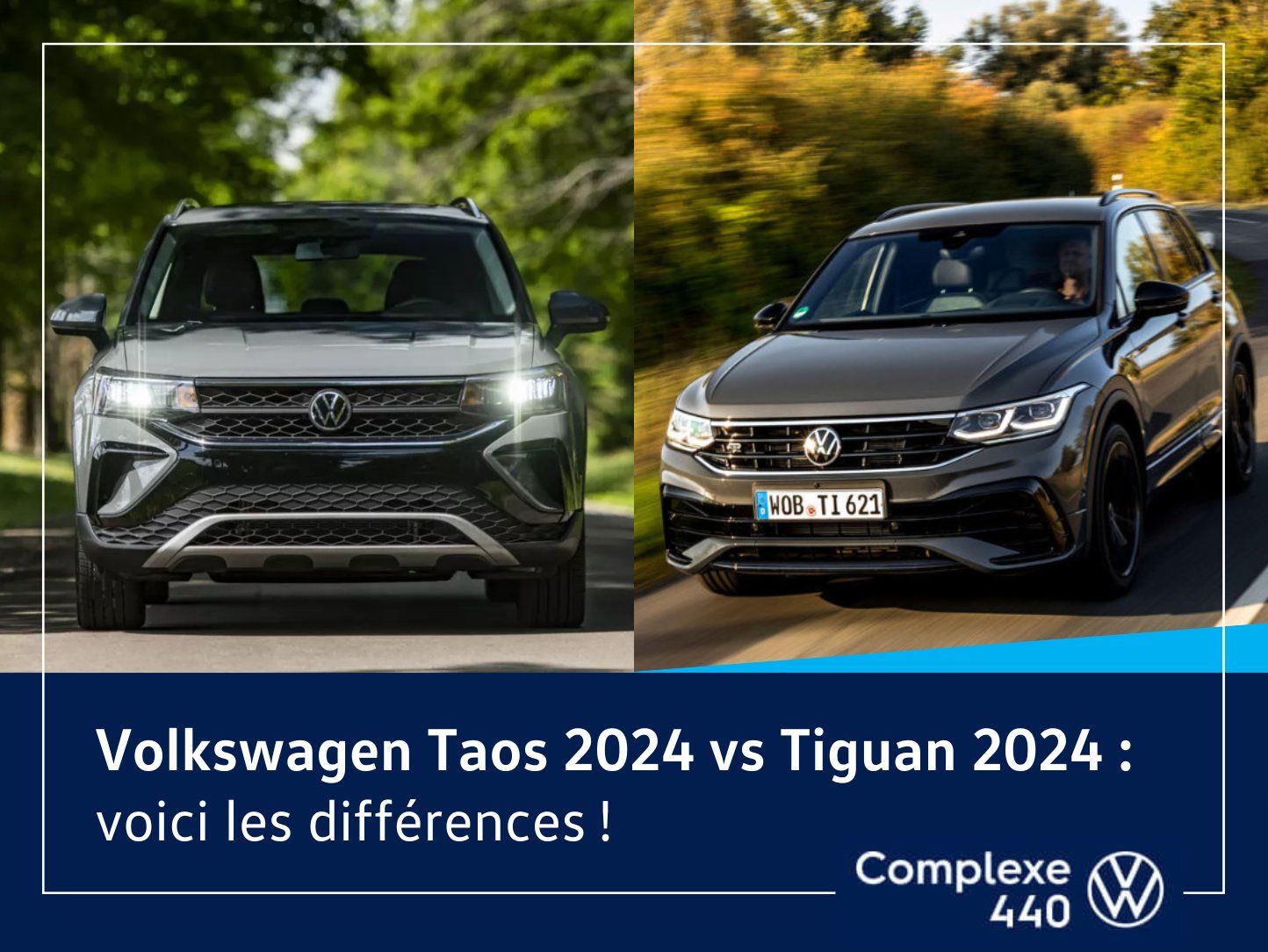 Montage Photo du Volkswagen Taos 2024 vs Tiguan 2024.