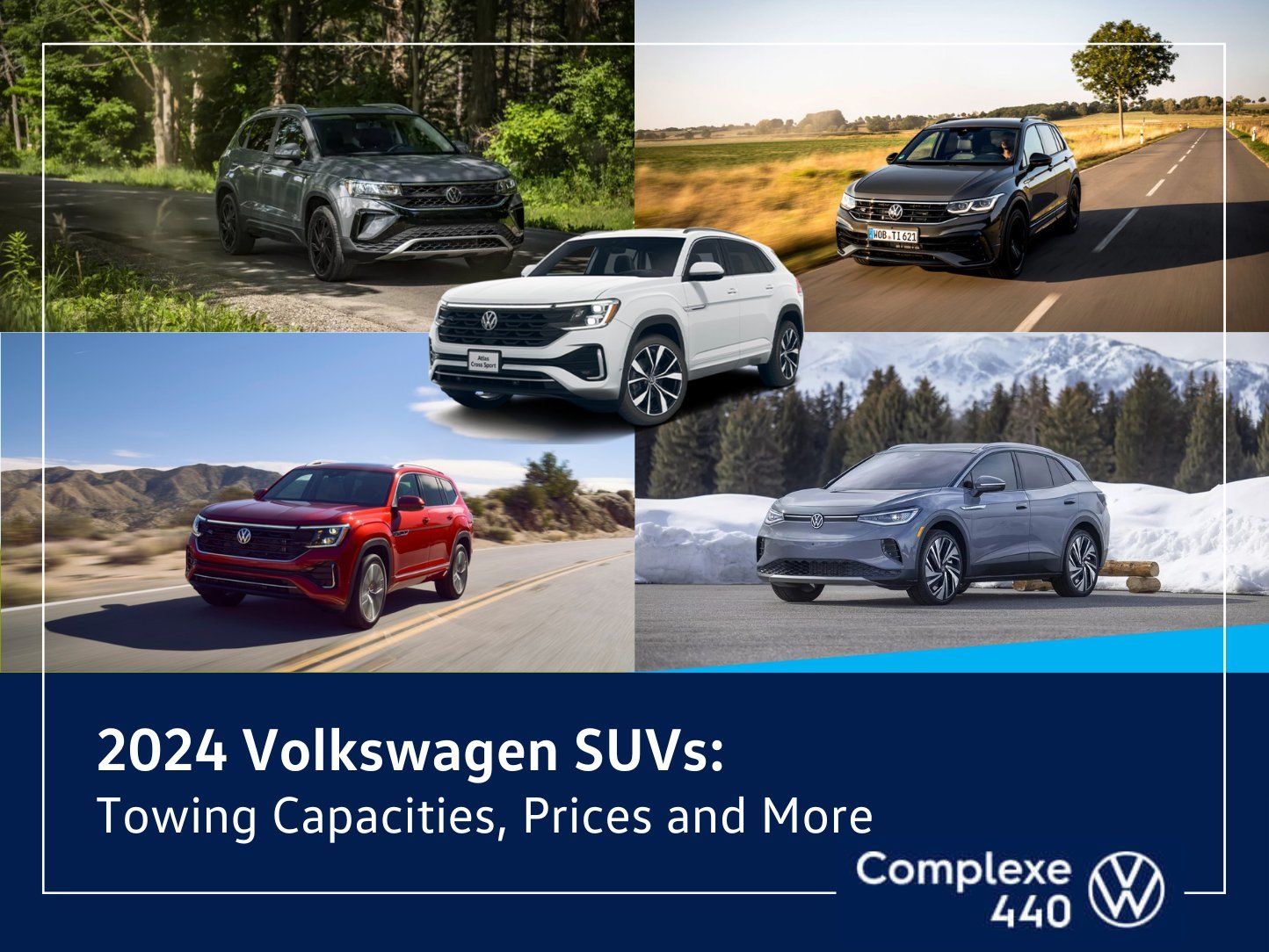 Photo montage of Volkswagen 2024 vehicles.