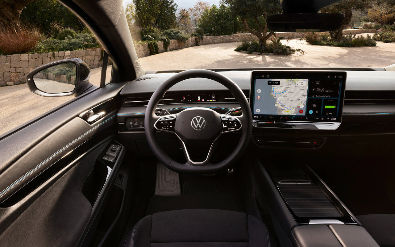 vue de l'habitacle et tableau de bord d'une VW ID.7 2024
