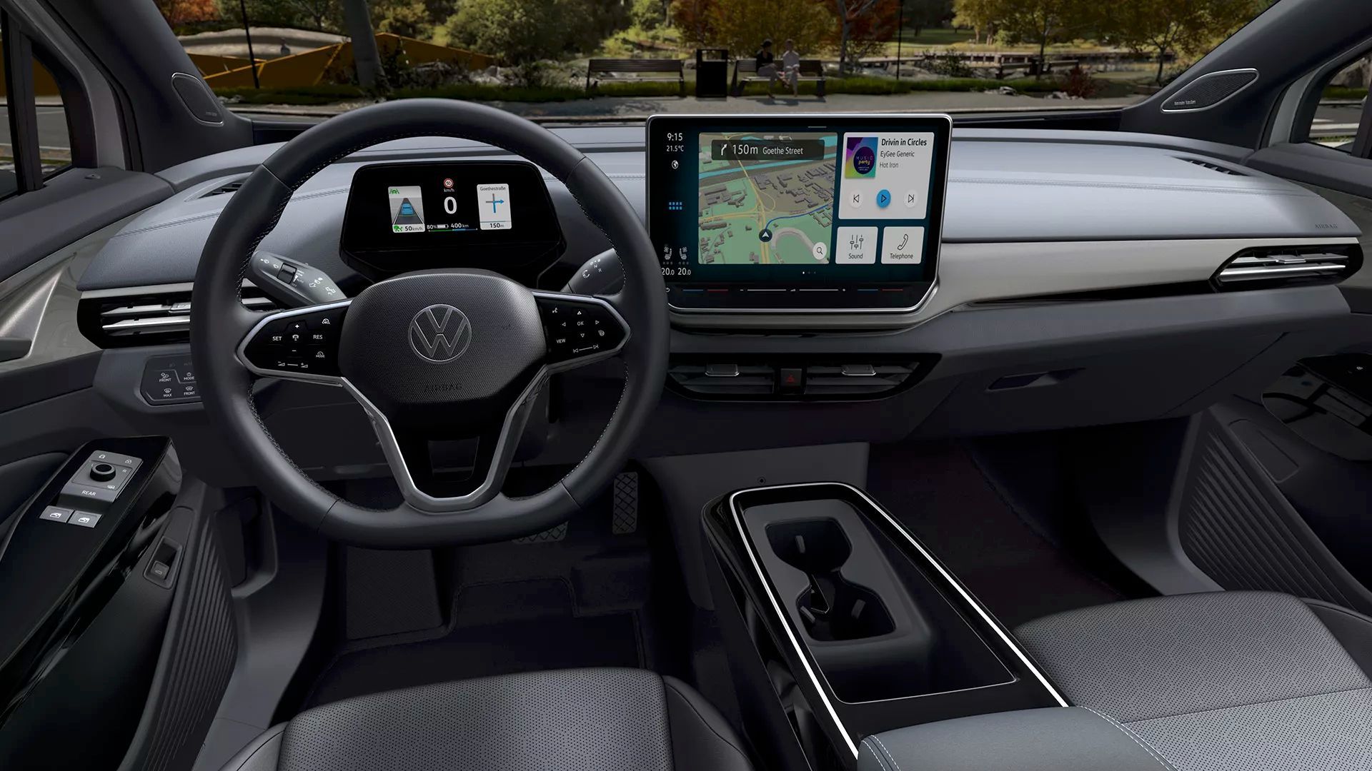 A good view of the dashboard and the technology on offer in the Volkswagen iD.4 2024.