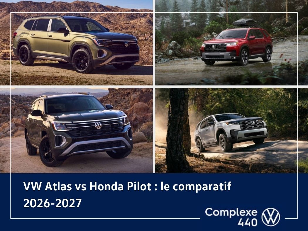 Comparaison entre le Volkswagen Atlas et le Honda Pilot stationn&eacute;s c&ocirc;te &agrave; c&ocirc;te