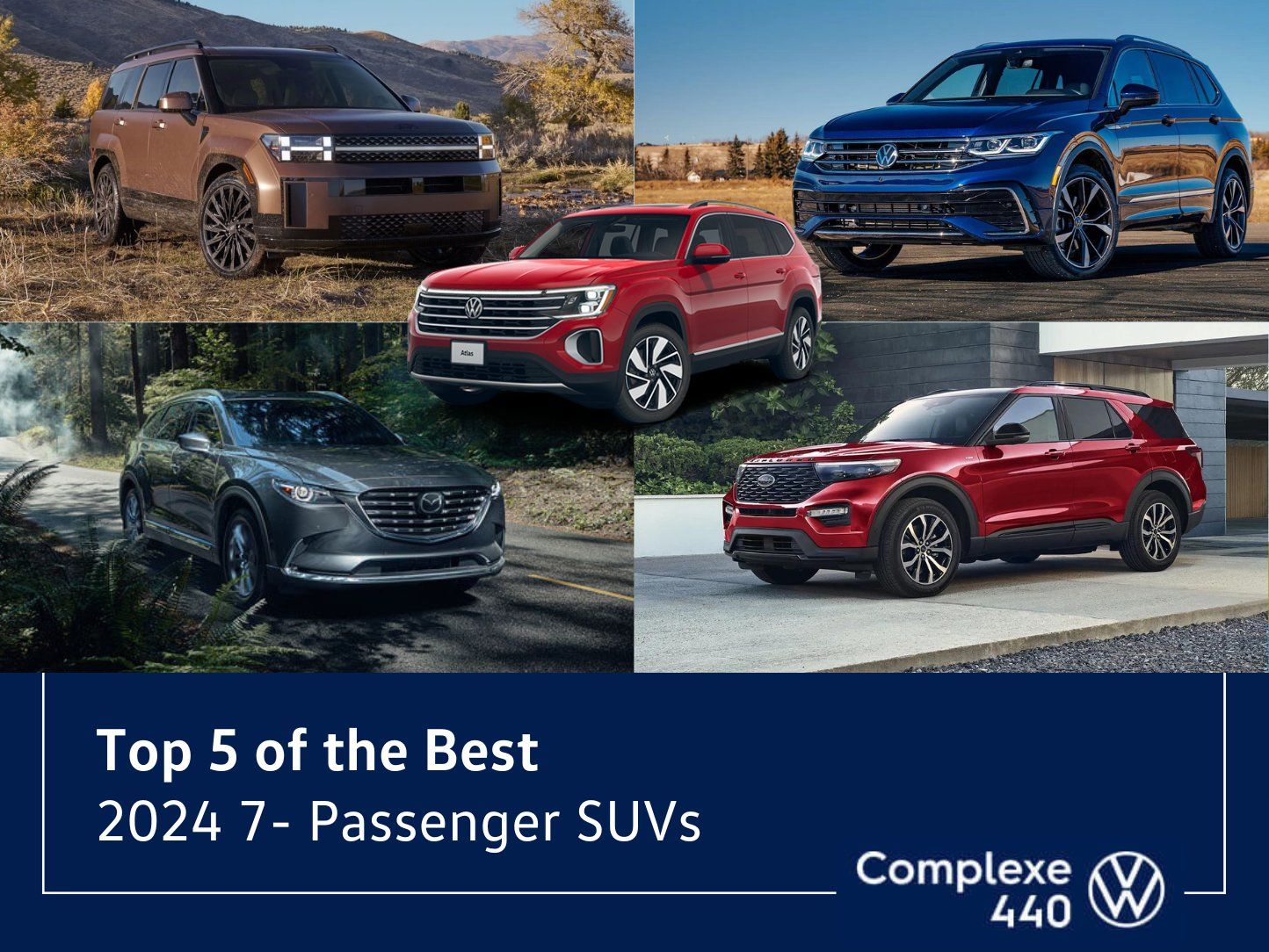 Photo montage of the 5 best 7-seater SUVs 2024.