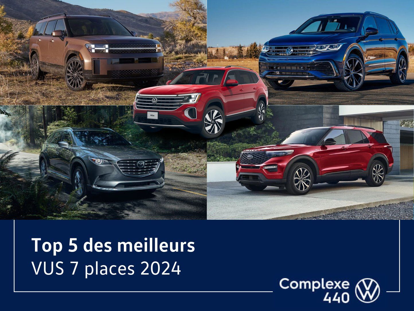 Montage photo des 5 meilleurs VUS 7 places 2024.