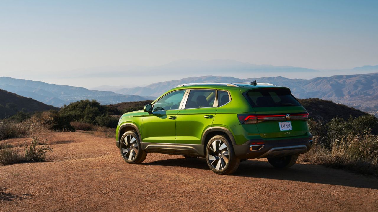 rear side view of a 2025 VW Taos
