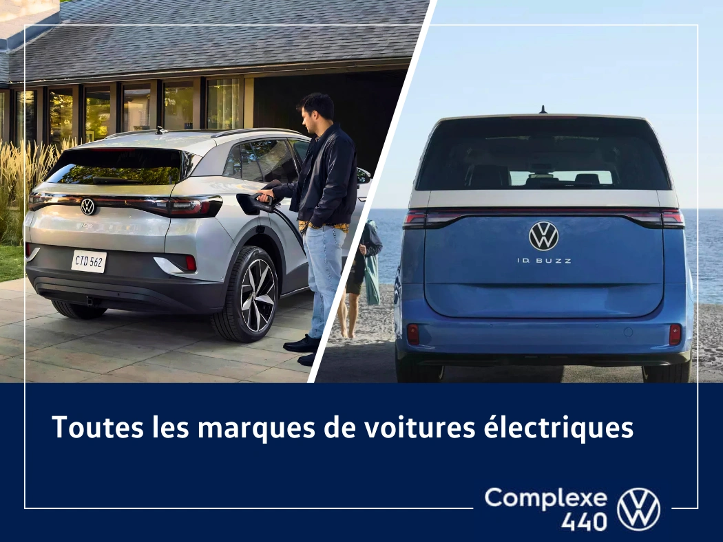 Volkswagen ID.4 et ID. Buzz illustrant les marques de voitures &eacute;lectriques &agrave; comparer selon l&rsquo;autonomie, le prix et les besoins.
