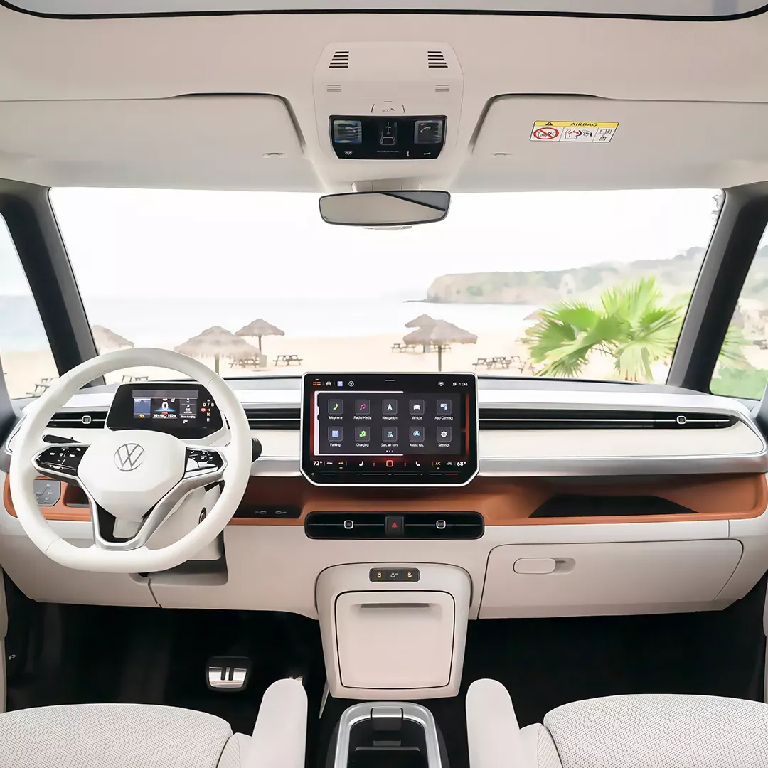 2025 Volkswagen ID. Buzz electric interior with digital dashboard and large central display.
