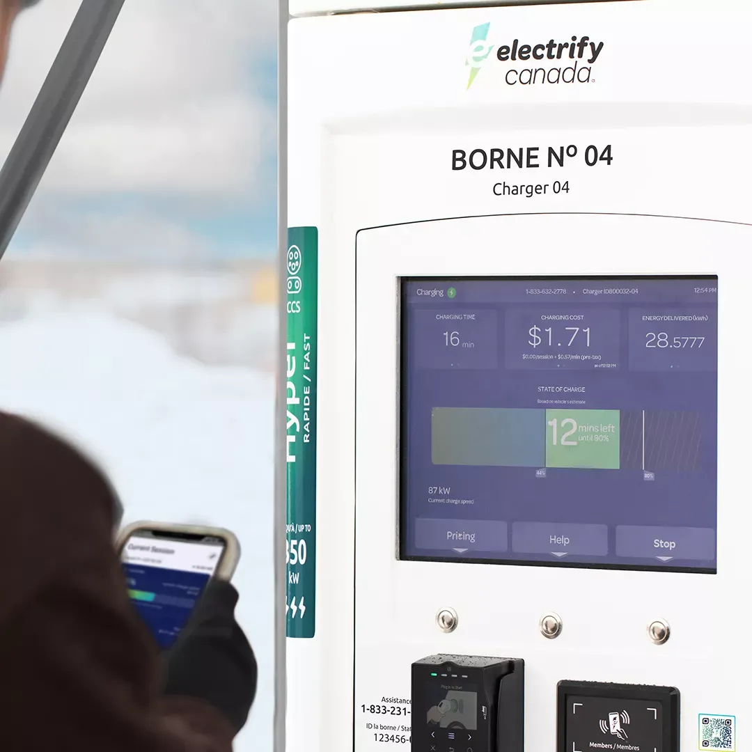 Electrify Canada public charging station to calculate the charging cost of an electric car.