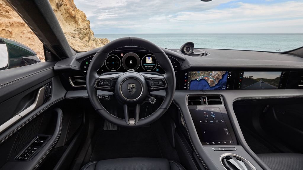 2025 Porsche Taycan front interior design.