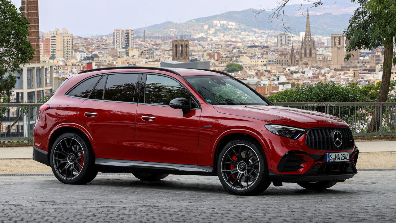 front side view of a 2025 Mercedes GLC on a public place overlooking a big city