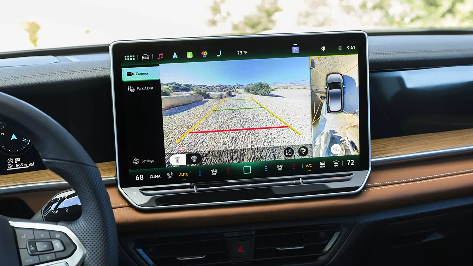 Backup camera and assisted view screen of the 2026 Volkswagen Tiguan illustrating safety and driver assistance technologies.