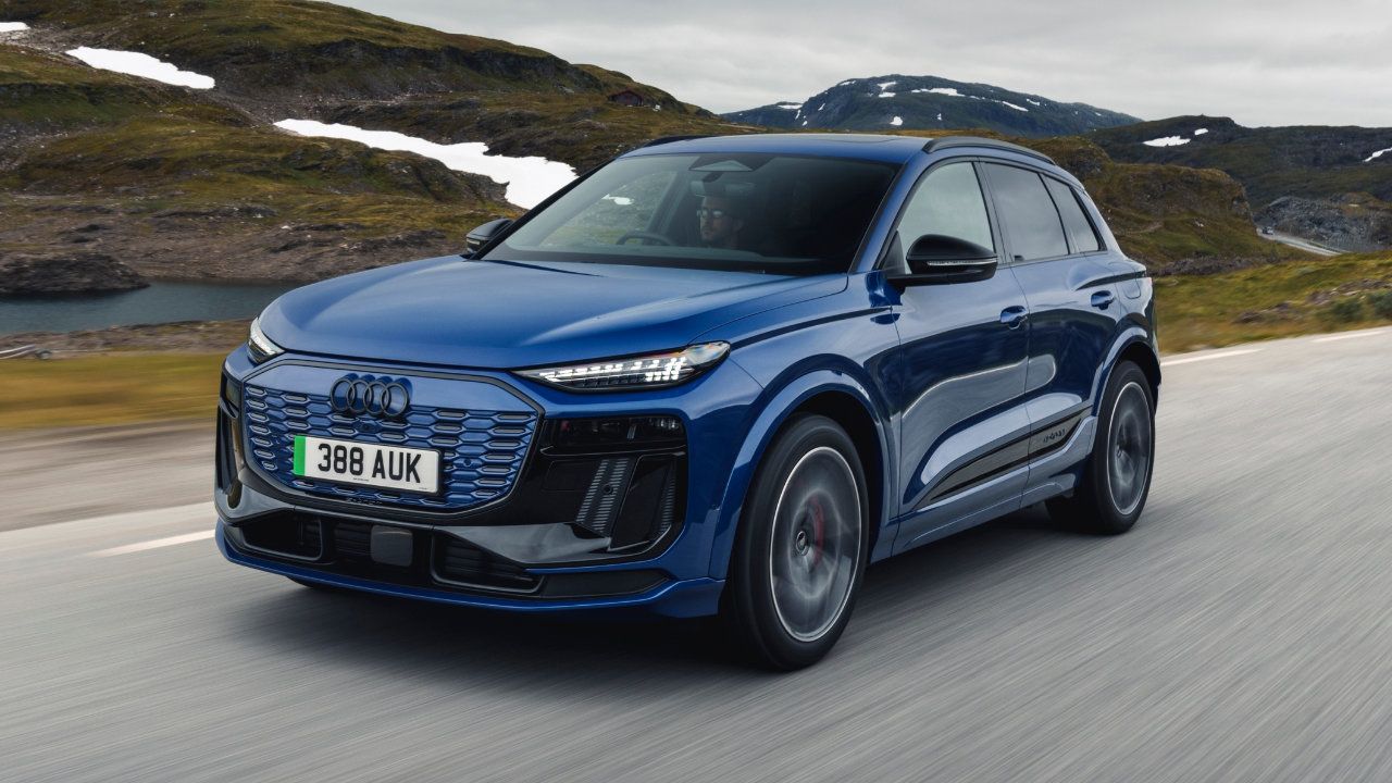 Profile view of the Audi Q6 e-tron showing its aerodynamic curves