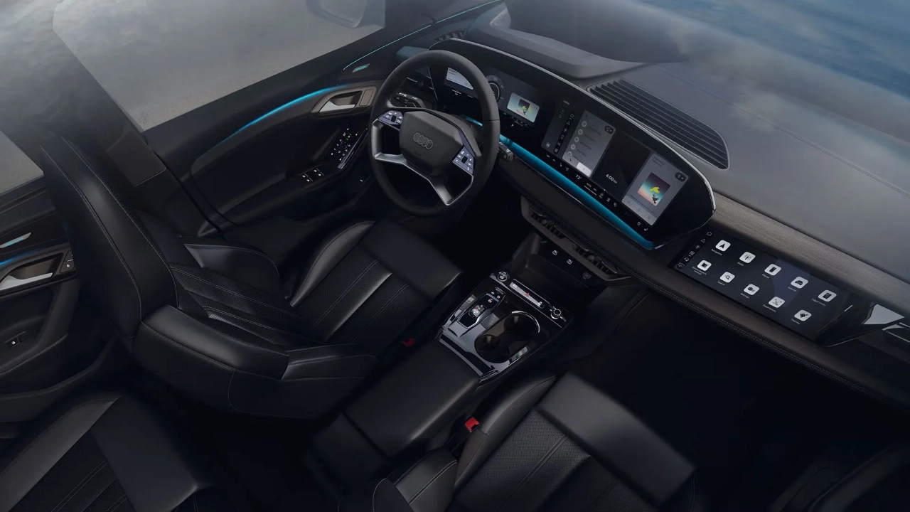 High-tech interior of the Audi Q6 e-tron with multiple digital displays