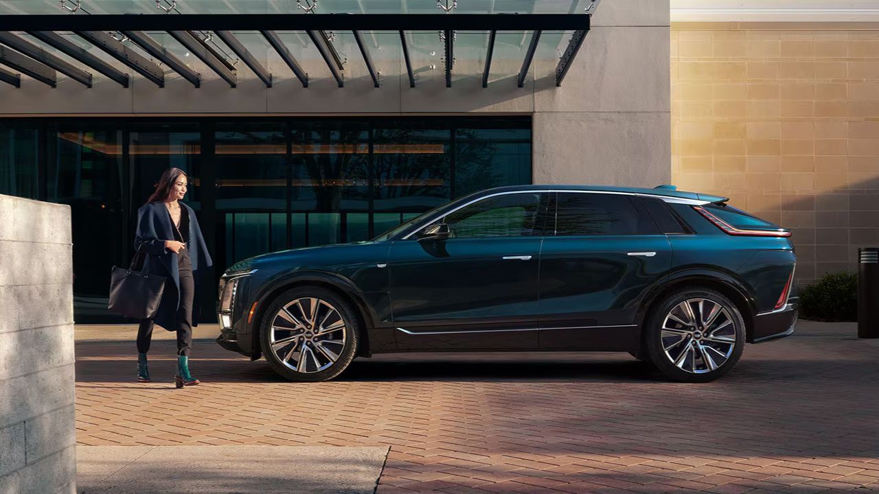 Profile view of the Cadillac Lyriq illustrating its sleek and angular design