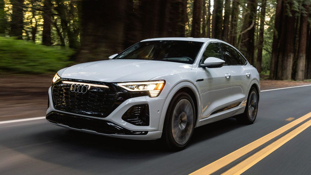 Side profile of an Audi Q8 e-tron highlighting its modern luxury SUV silhouette