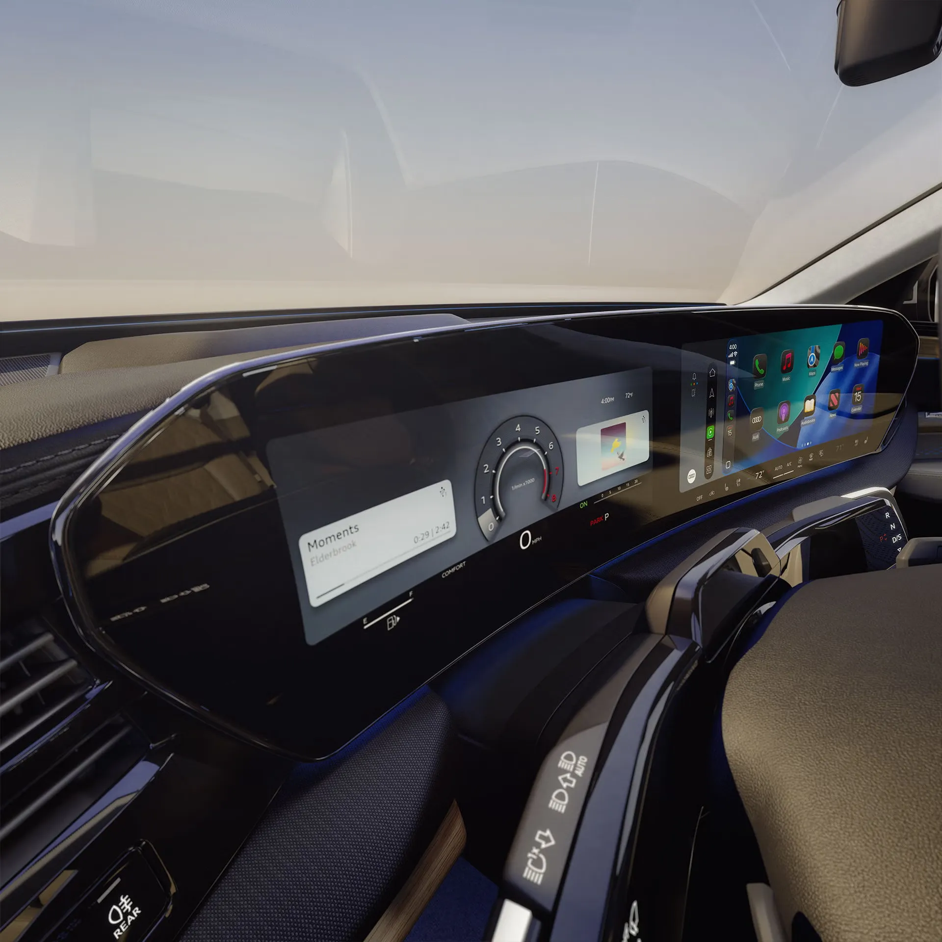 Curved digital dashboard of the 2027 Audi Q7 featuring the instrument cluster and infotainment display.