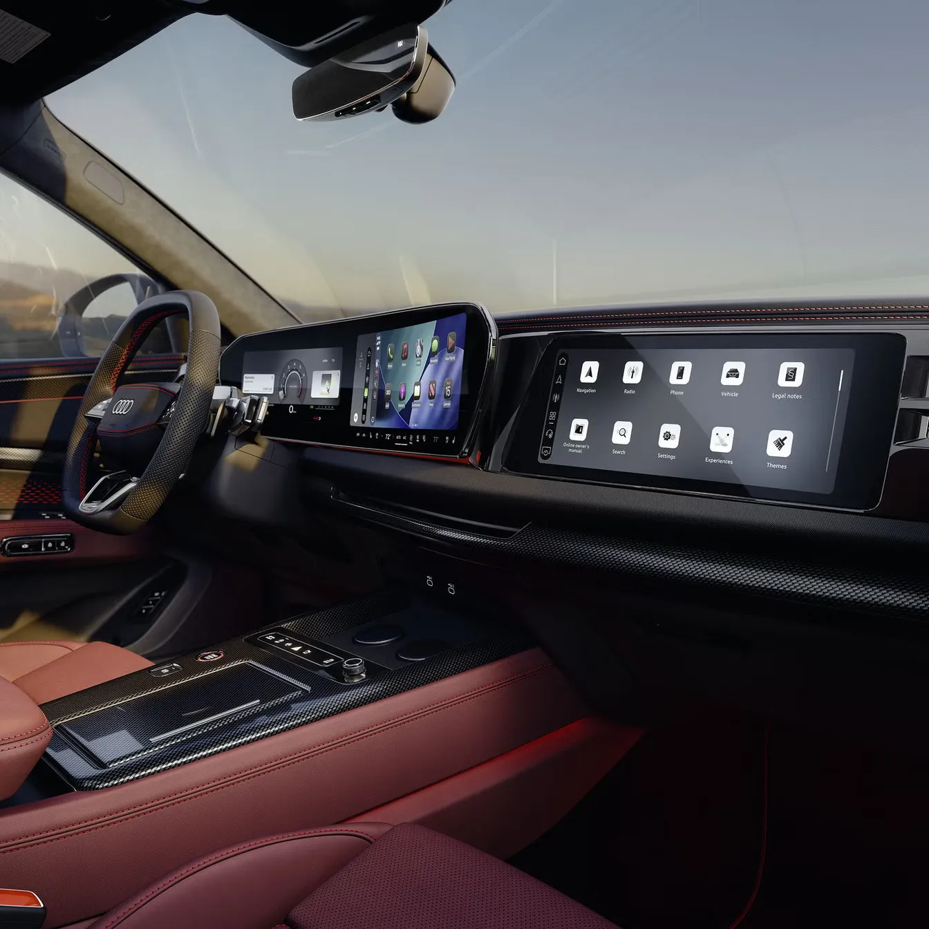 Tableau de bord de l&rsquo;Audi SQ7 2027, avec instrumentation num&eacute;rique, &eacute;cran central et &eacute;cran passager.