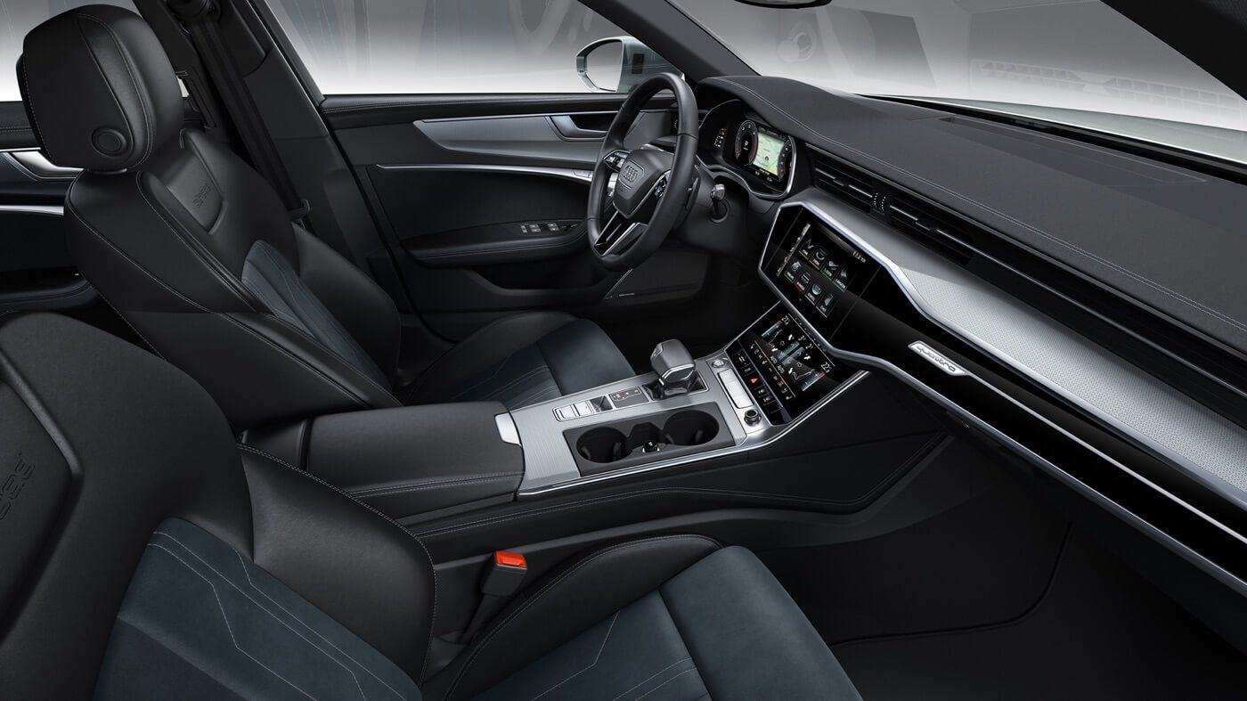 Front interior of an Audi A6 allroad including its dashboard