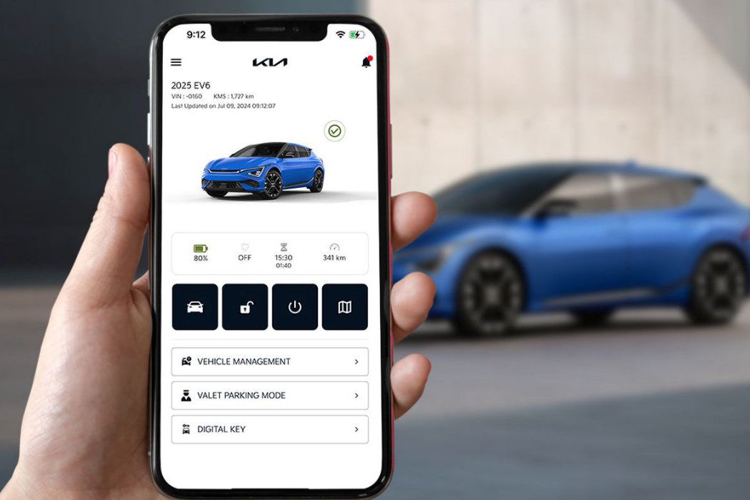 vue de l'application Kia Connect sur un téléphone intelligent