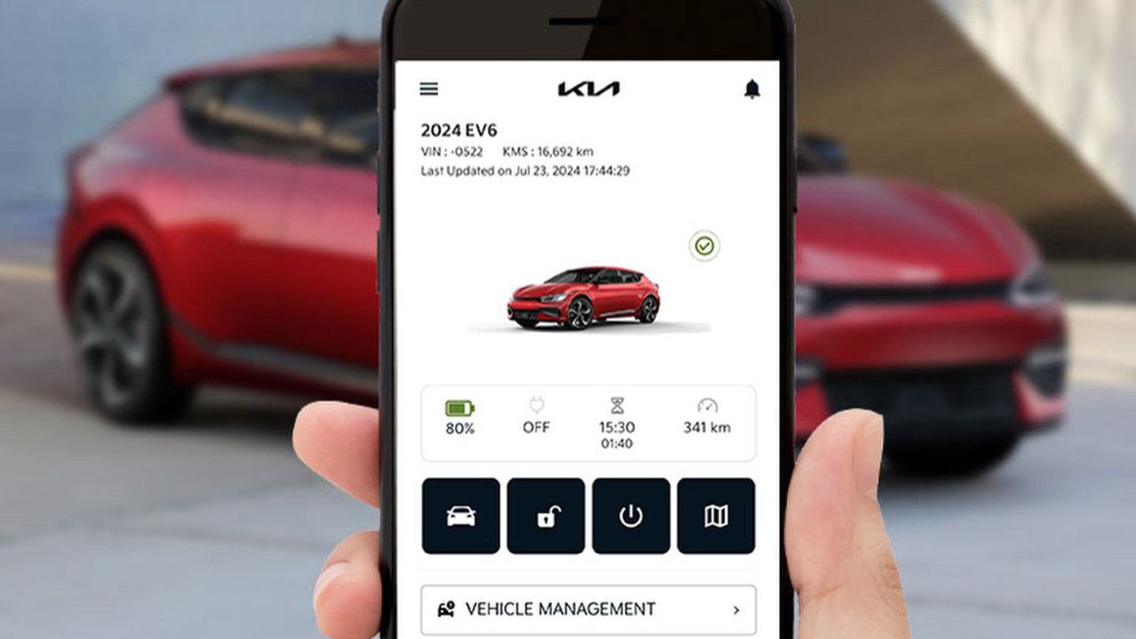 vue de l'application Kia Connect sur un téléphone intelligent