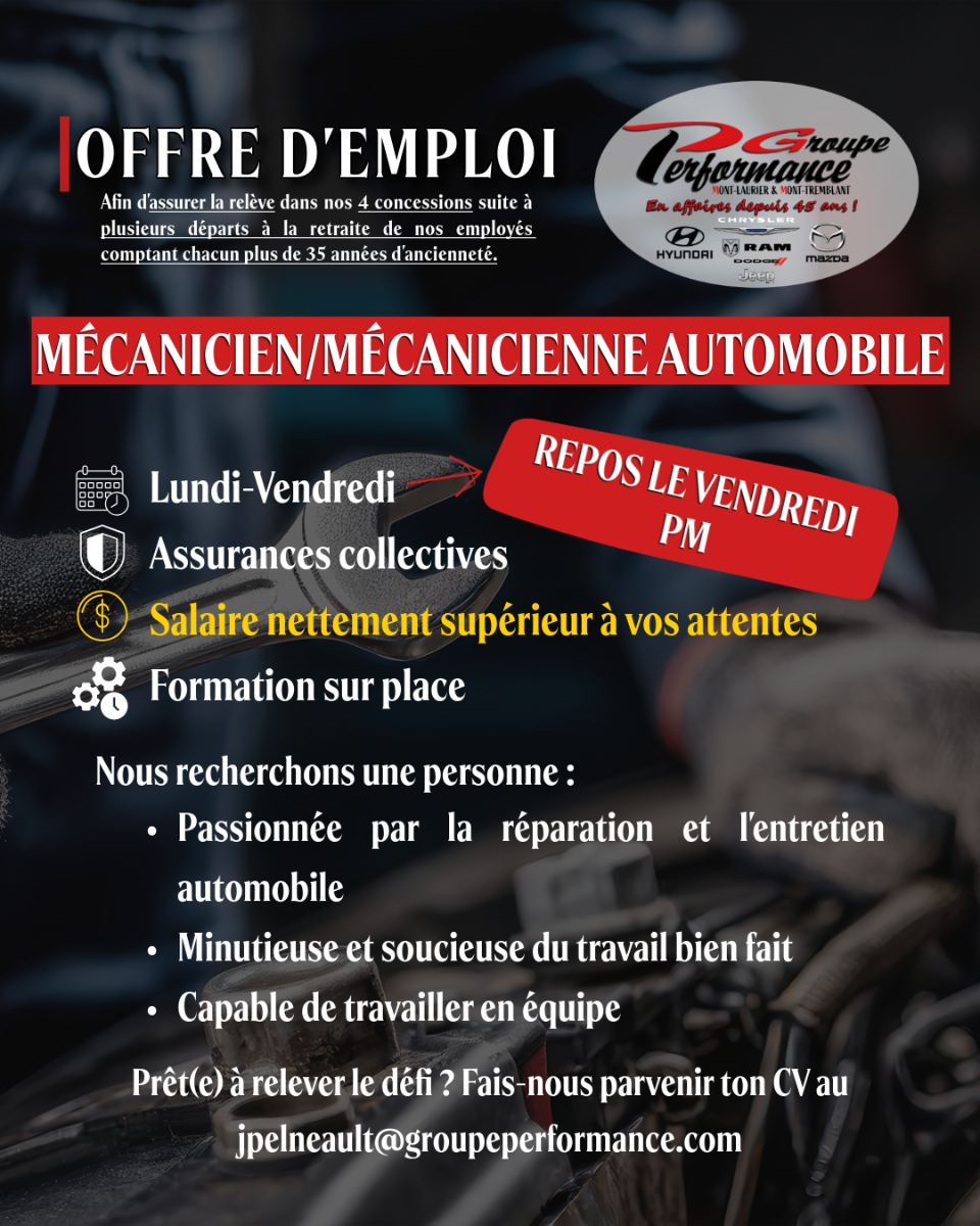 **Concession de Mont-Tremblant** Mécanicien/Mécanicienne automobile