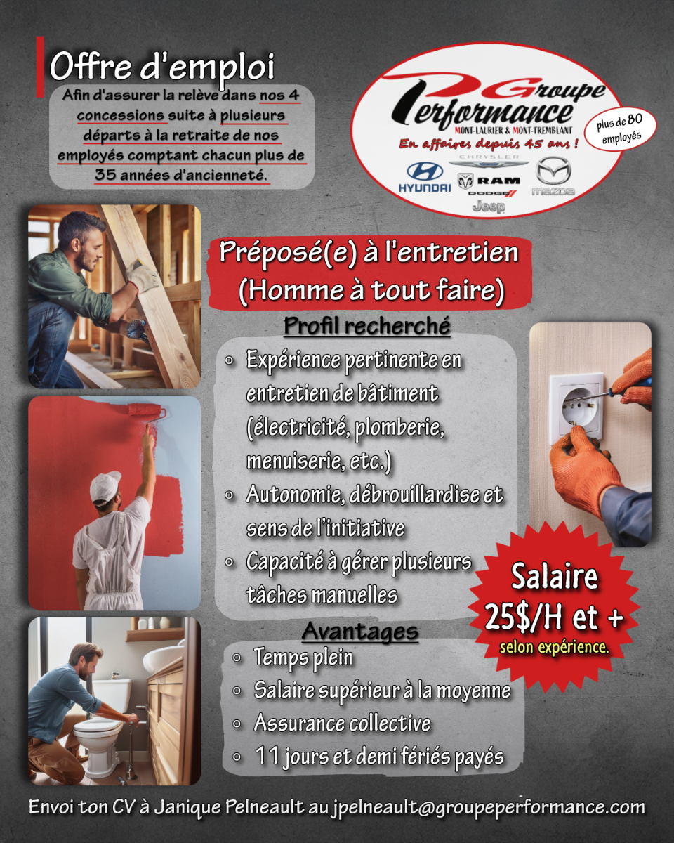 Préposé(e) à l'entretien (Homme à tout faire)