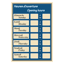 Hours of operation Monday to Saturday