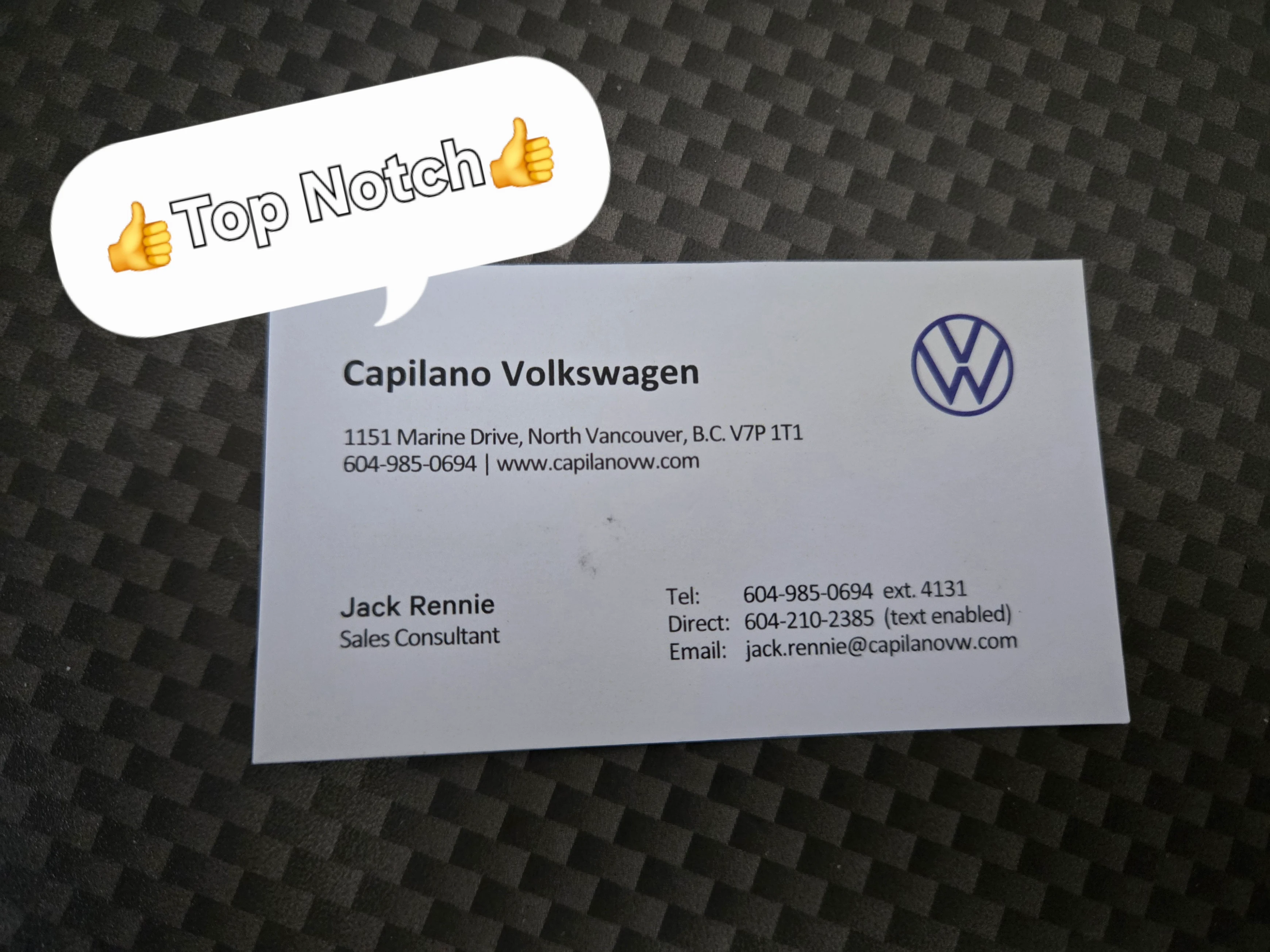 Our whole experience at Capilano Volkswagen was excellent