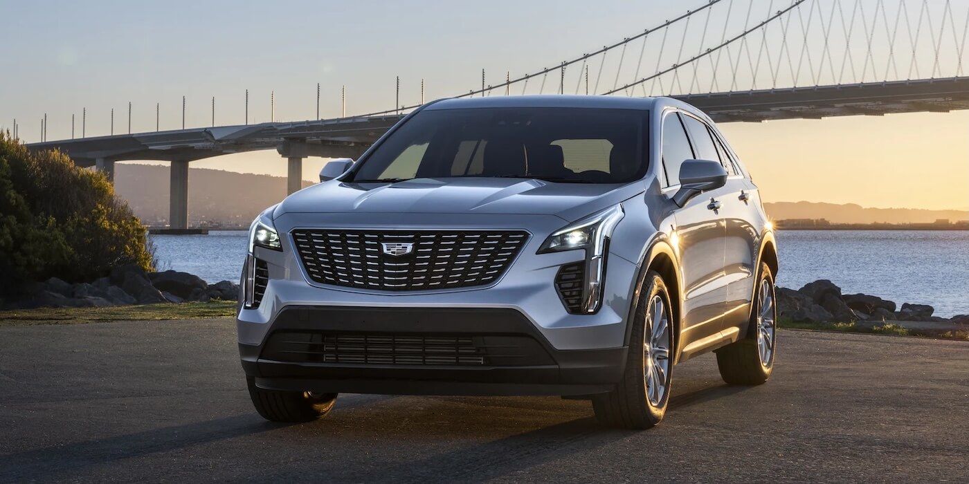 front side view of a 2020 Cadillac XT4 near a river