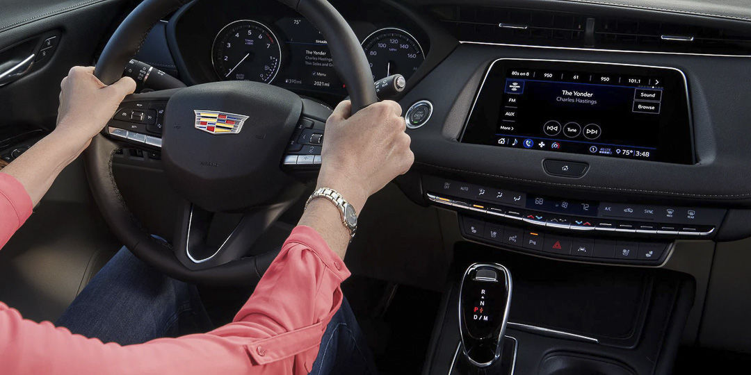 view of the steering wheel and dashboard of the 2022 Cadillac XT4