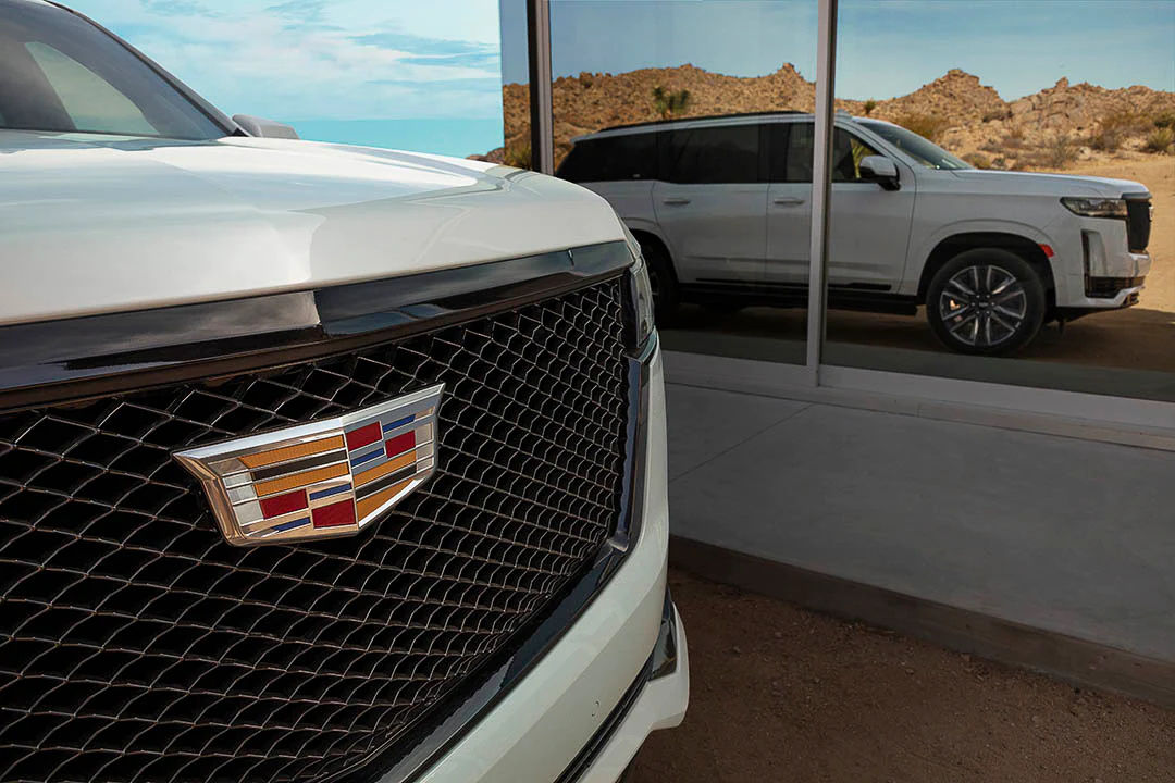 close up front view of the front grille of the 2022 Cadillac Escalade