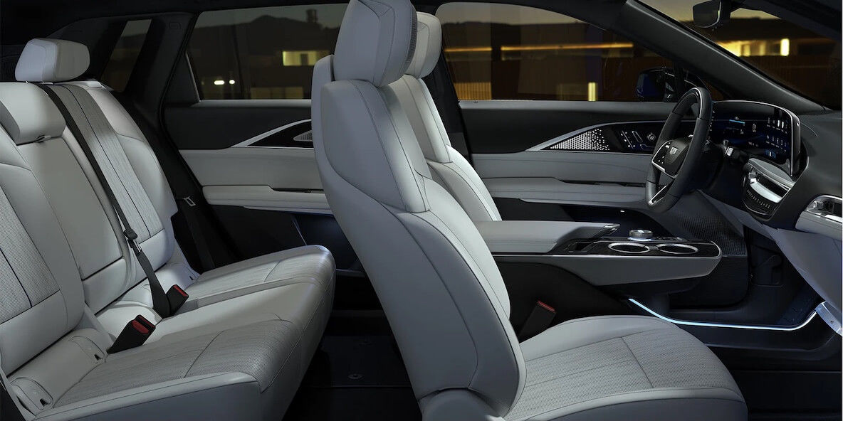 Full interior of the 2023 Cadillac Lyriq including seats and dashboard