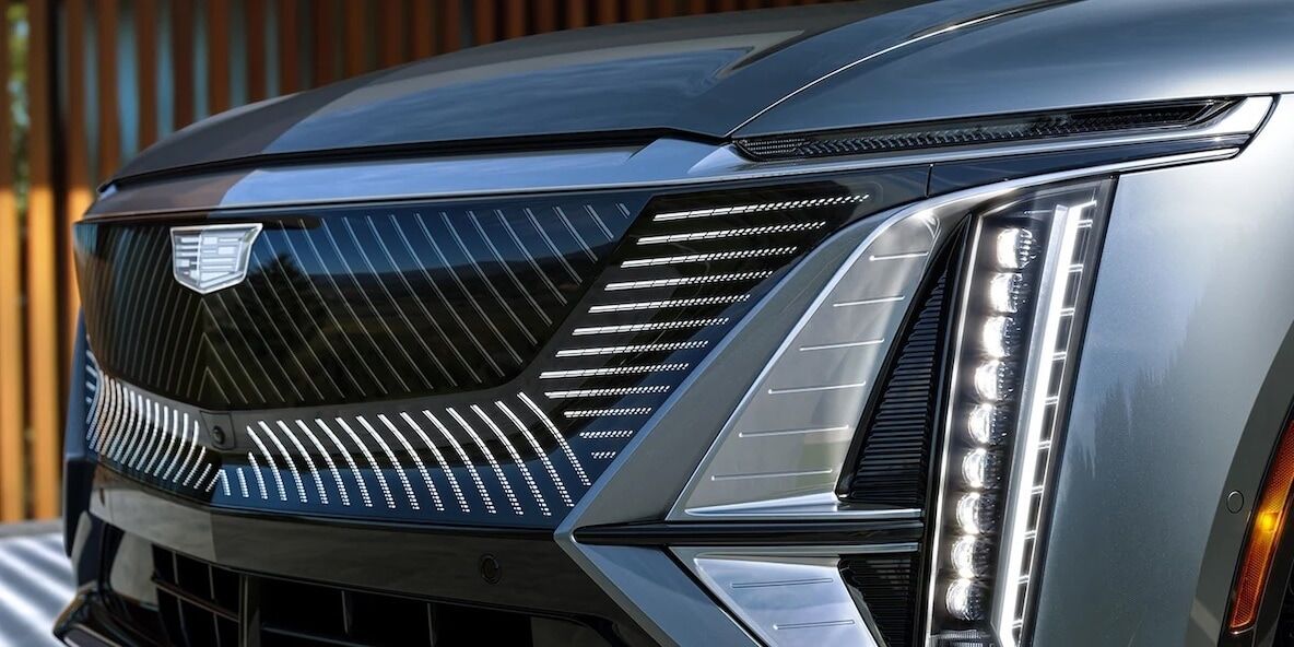 Close-up of the black crystal front of the electric 2023 Cadillac Lyriq
